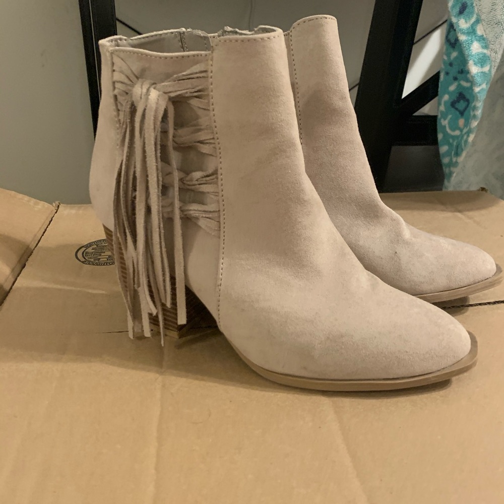 Nude Fringe Bootie Size 7
